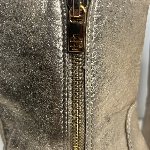 Tory Burch Halle Metallic Gold Leather Mid Calf Short Boots Shoes Size 6M - Picture 3 of 11